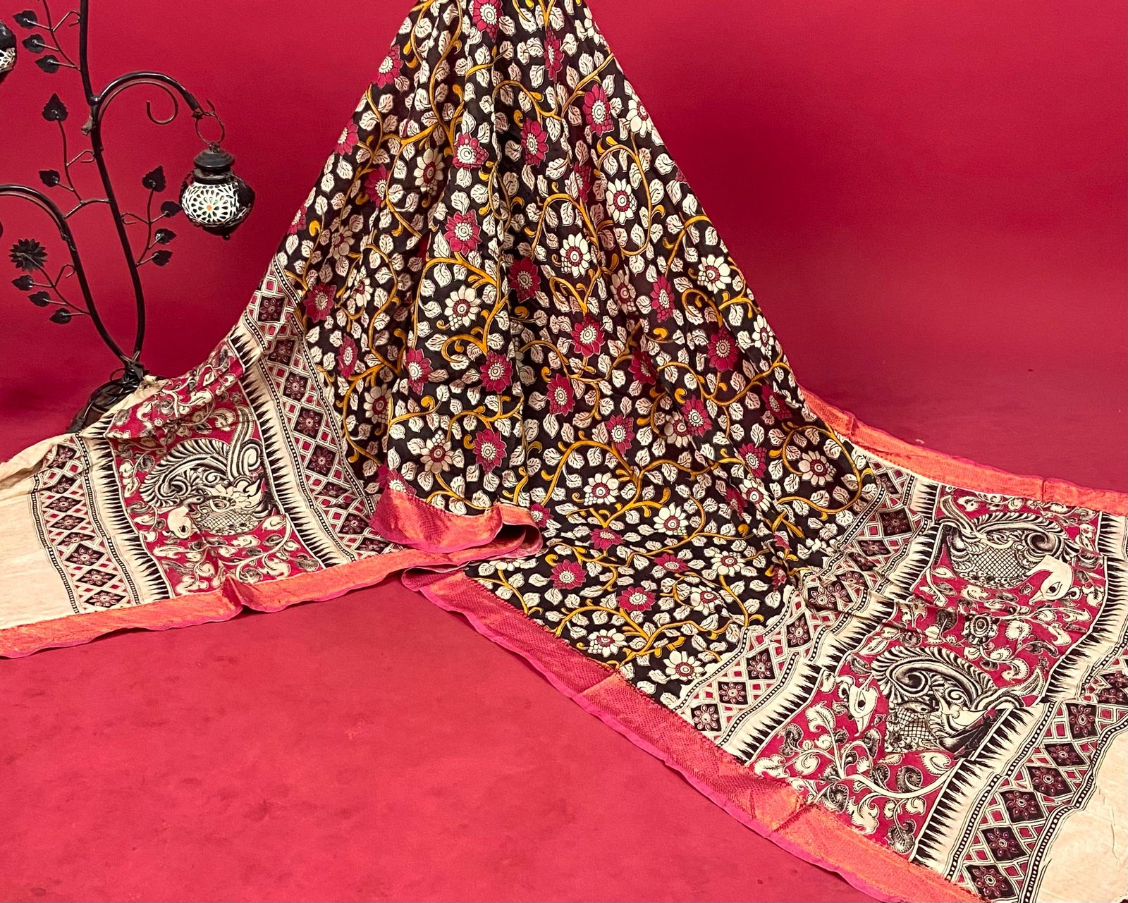 Chennuri Silk Kalamkari Duppata with Nizam Border