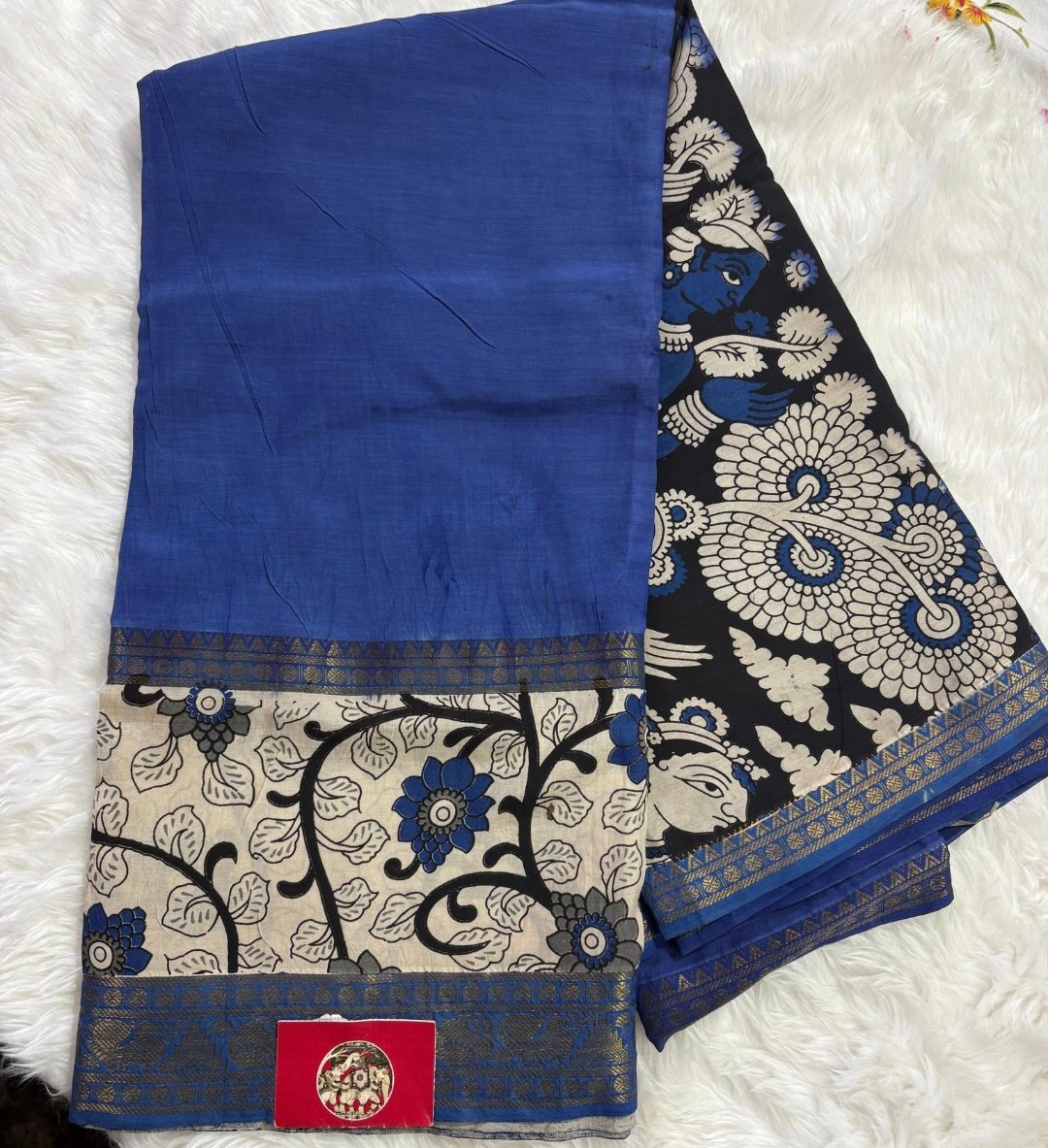 Mangalgiri Silk saree with Kalamkari Gap Border