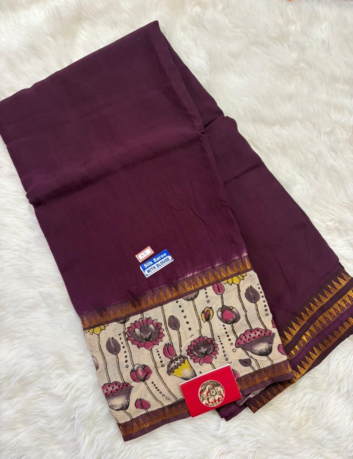 Mangalgiri Silk saree with Kalamkari Gap Border(Maroon)