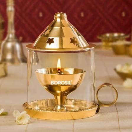 Brass Borosil Mangal Diya Small: 1 Unit
